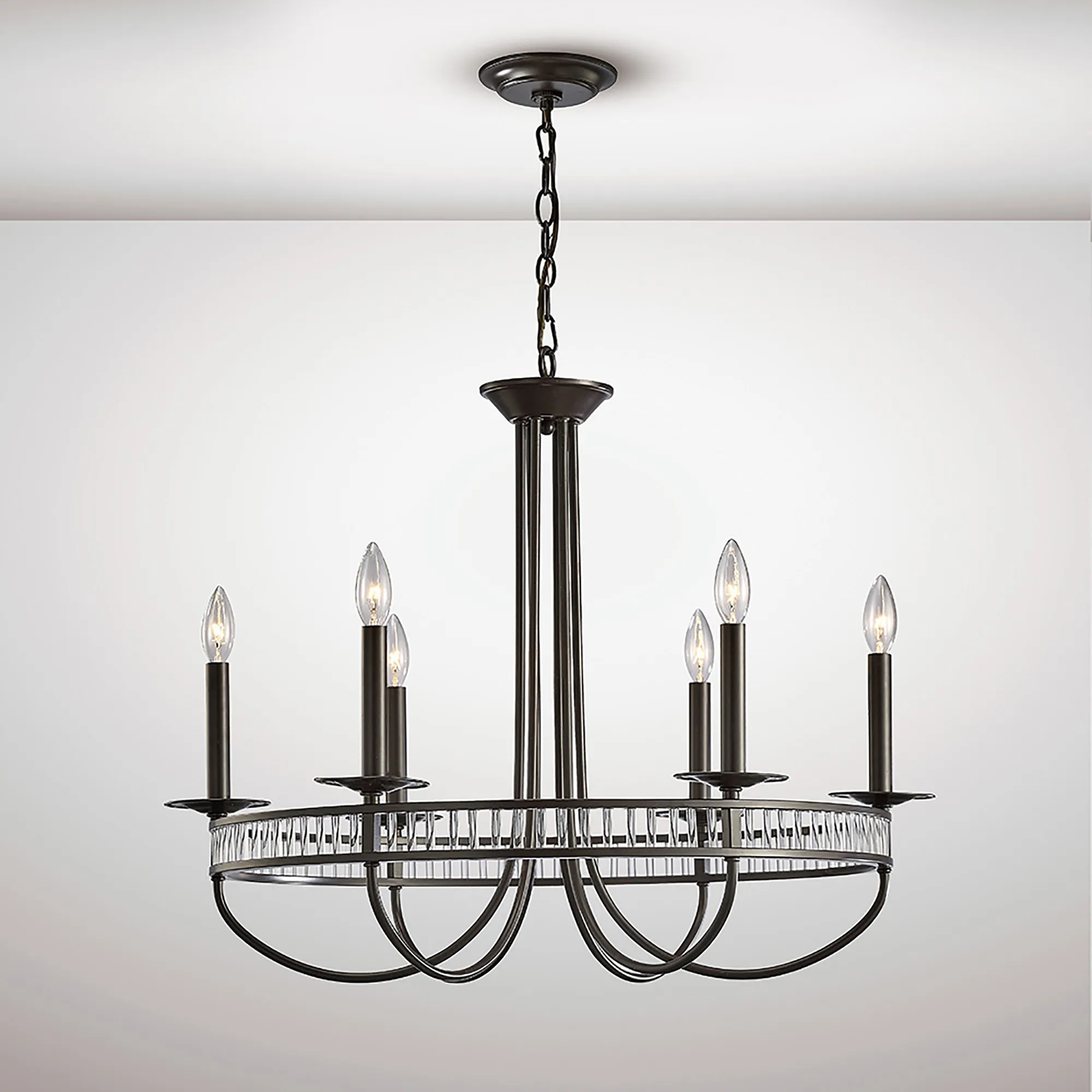 IL31706  Saskia Crystal Pendant 6 Light Aged Bronze